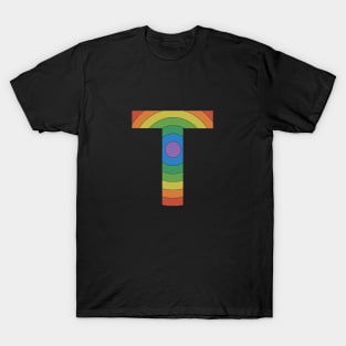 Retro Rainbow 'T' Sticker T-Shirt